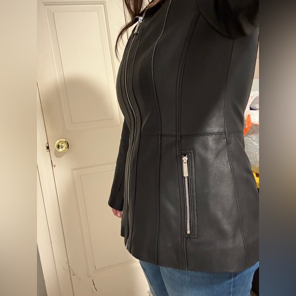 Women's Black Michael Kors Leather Jacket - Picture 6 of 8
